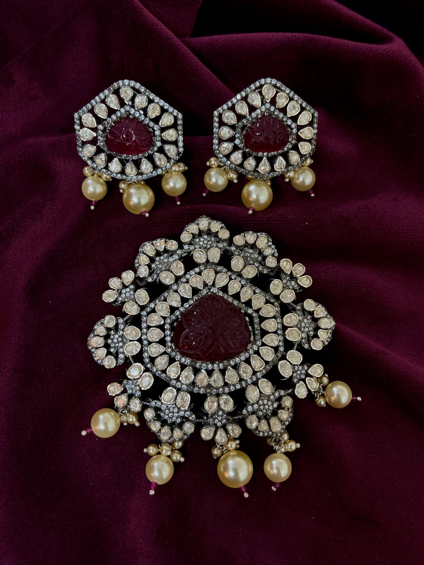 Silver 92.5 Moissanite Pendant Set